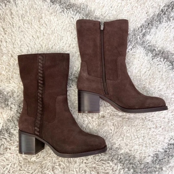 Vince Camuto Women's Heeled Mid Calf Boots Suede Brown Zelcinna Brown NEW - Picture 4 of 6